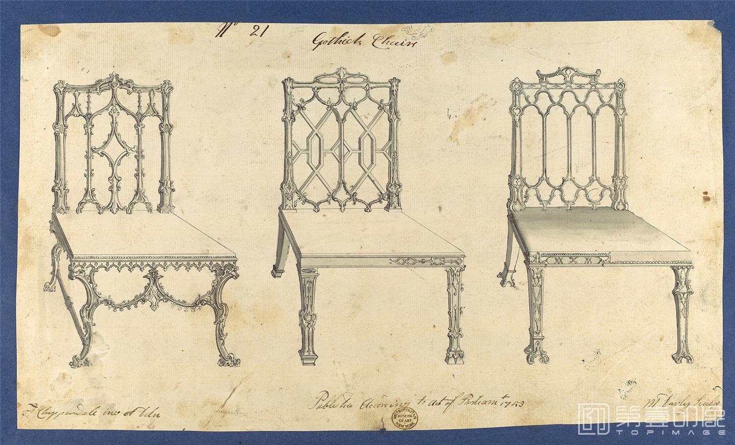 素描-美国纽约大都会美术馆素描藏画-Thomas ChippendaleGothick [Gothic] Chairs, in Chippendale Drawings, Vol. I2-1579